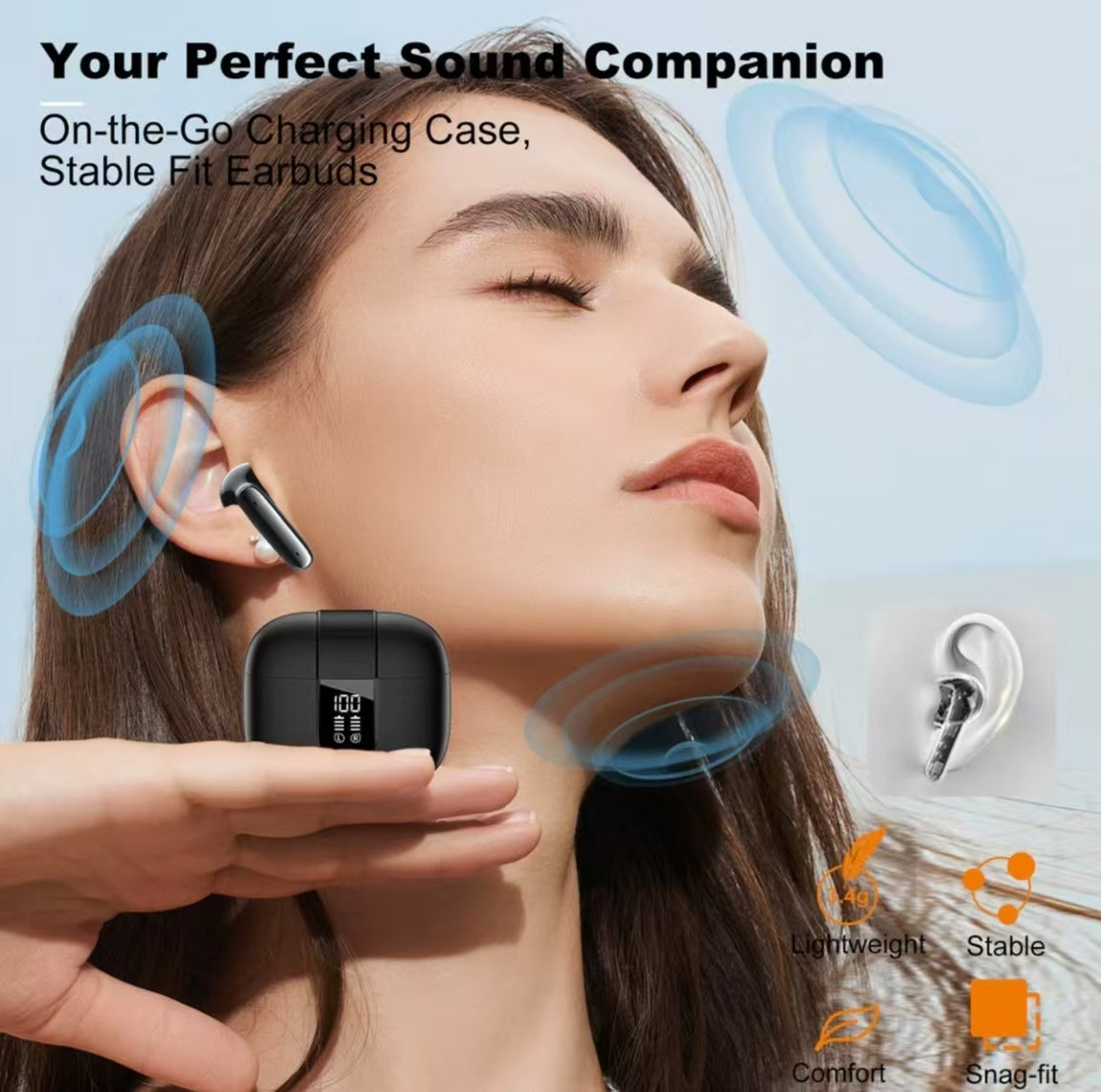 Digital Display TWS Bluetooth Earphones with Dual Microphone ENC, Low Latency, and Ultra-Long Battery Life for Music.