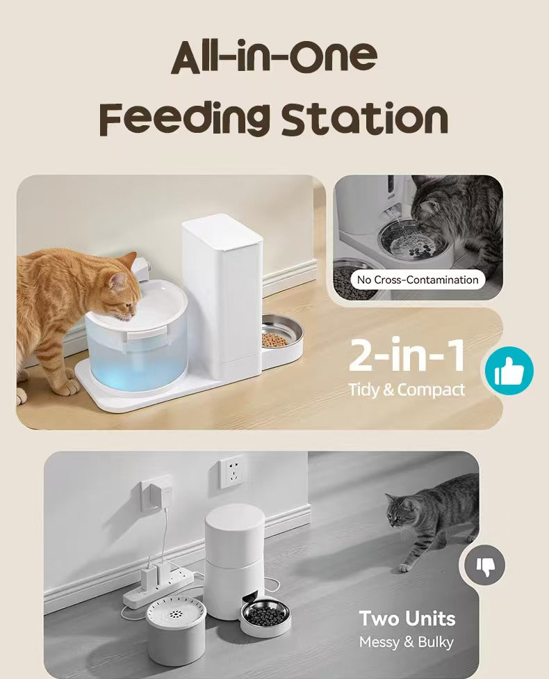 2-in-1 Cordless Automatic Feeder & Waterer with Constant Temperature, All-in-One Unit for Cats and Dogs