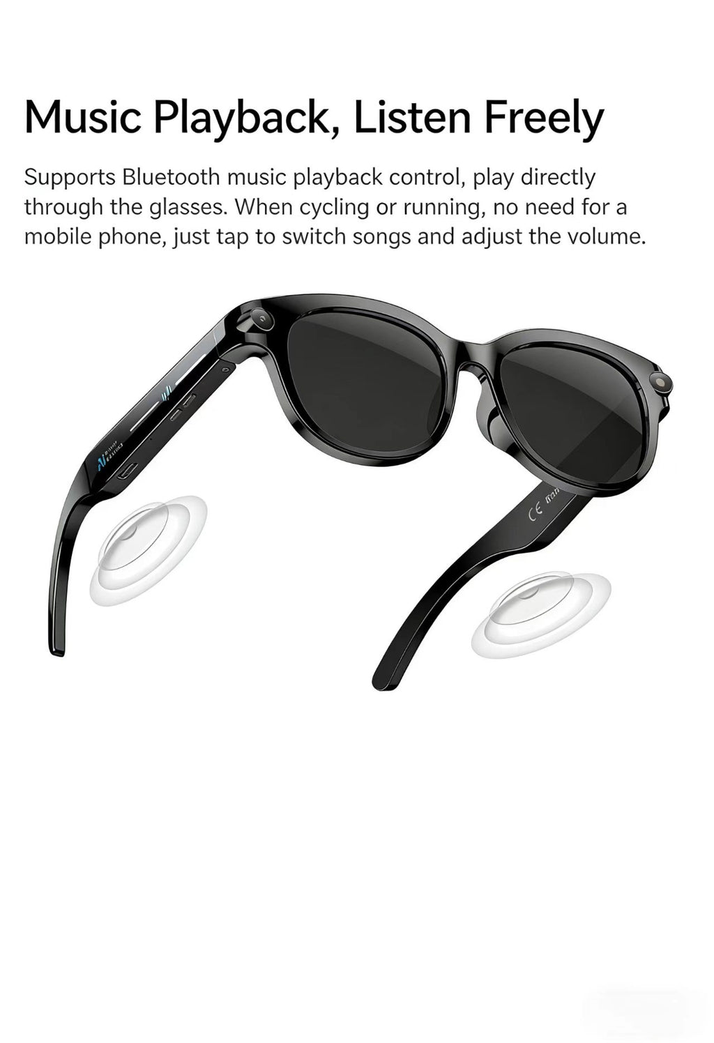 AI Smart Glasses 8MP Multifunctional HD Photo Capture Video Recording Object Recognition Call Function with Data Transmission, Model M89.