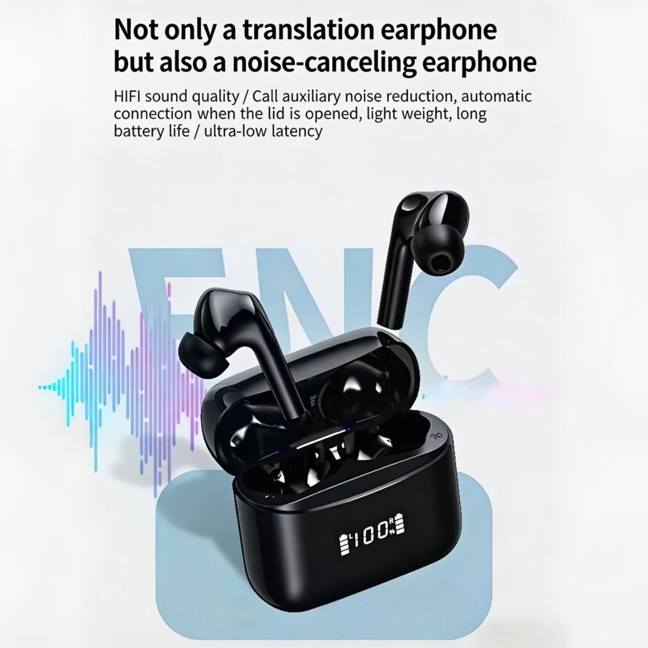 AI Smart Translation Bluetooth Earphones: Active Noise Cancellation (ANC), Supports Multilingual Real-Time Interpretation.