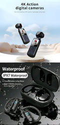 TWS Sports IPX7 Waterproof Bluetooth Earbuds& 4K Ultra HD Anti-Shake Pocket Camera