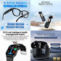 4-in-1 AI Smart Health & Lifestyle Bundle: AI Smart Glasses + 4K Action Camera + ECG Health Watch + ENC Noise Canceling Earbuds